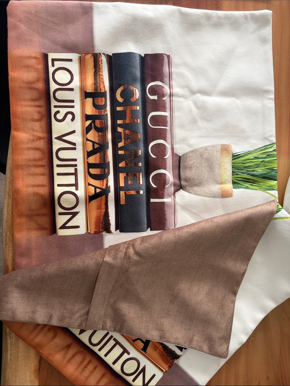 Designer Brown, Cream & Black Designer Book Stack Accent Pillow Cover
